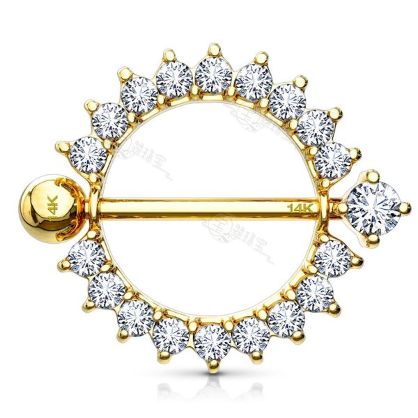 14K solid gold Nipple Shield Ring with CZ
