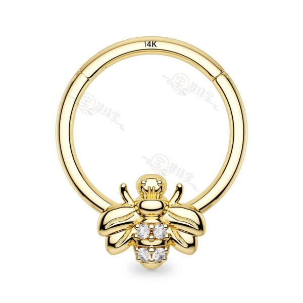 14K Gold Bee Hoop Daith Helix Tragus Earrings 16G Septum Nose Ring
